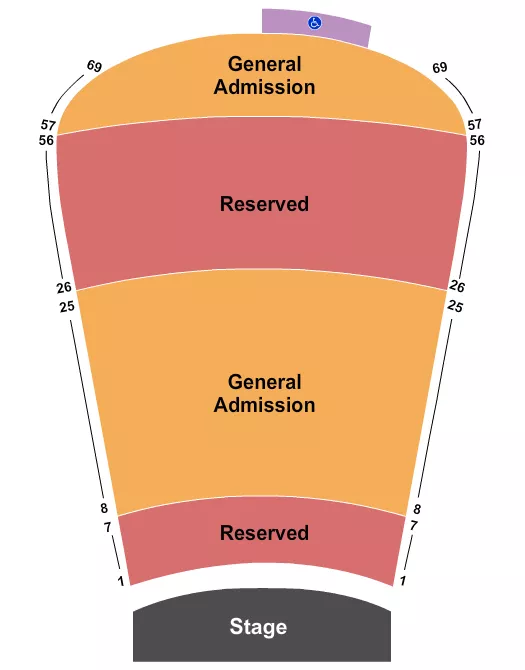 seating chart for Red Rocks Amphitheatre - Resv 1-7, 26-56 and GA 8-25, 57-69 - eventticketscenter.com